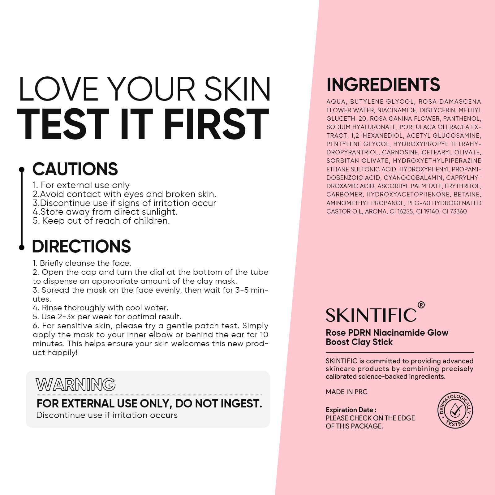 Rose PDRN Niacinamide Glow Boost Clay Stick ingredients and directions