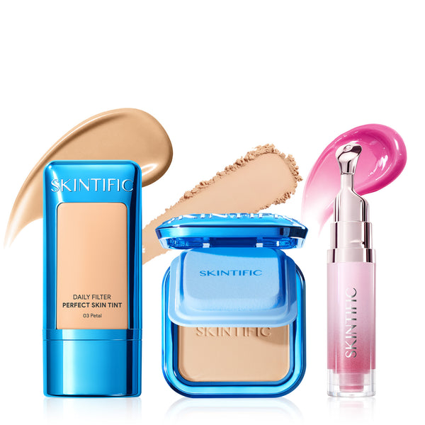 Daily Skin Tint & Powder Foundation & Peptide Brightening Lip Serum Set