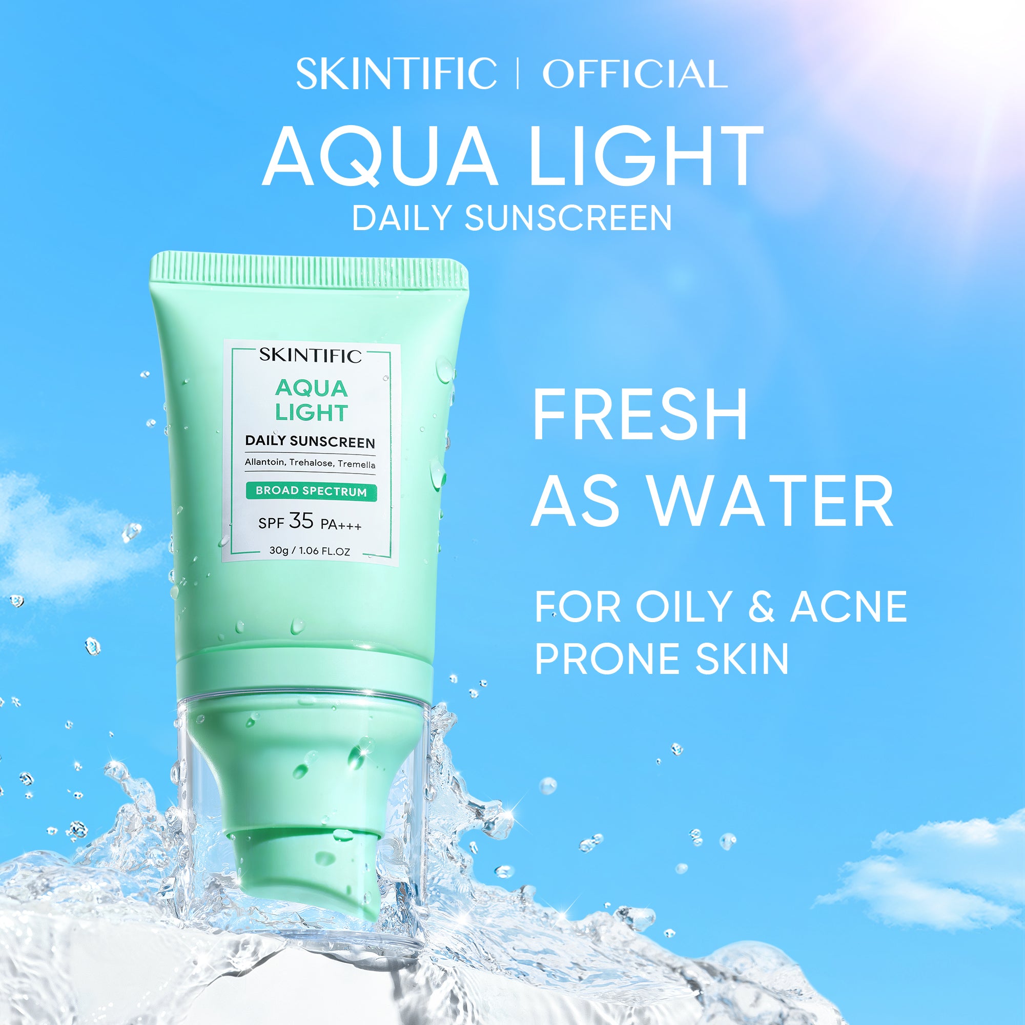 SKINTIFIC Aqua Light Daily Sunscreen 30ml/50ml SPF 35 PA+++