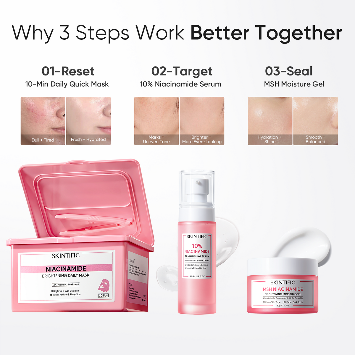 Niacinamide Glow Reset & Aufhellende Pflegeset 3-teilig