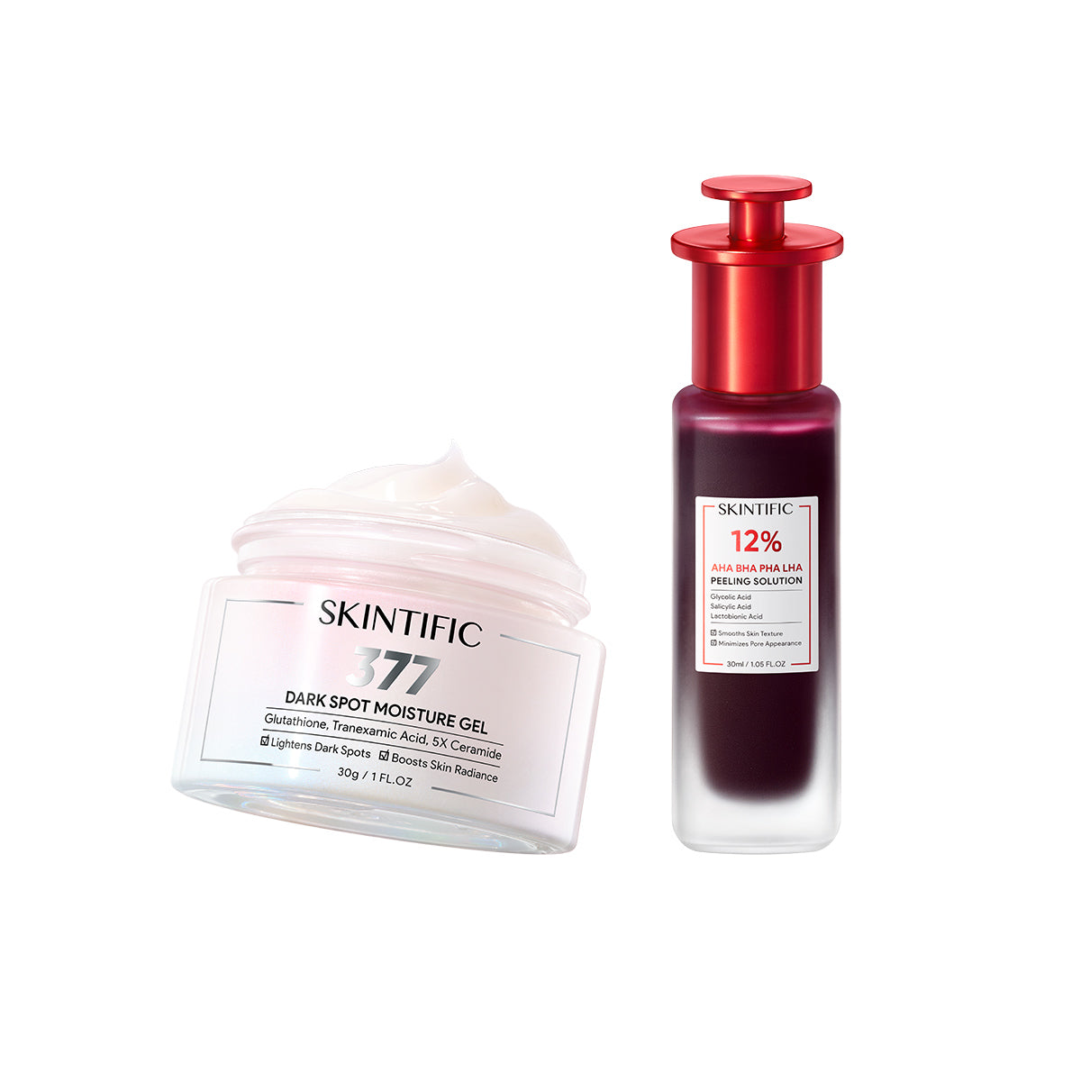 SKINTIFIC - 2pcs Paket-Skincare Set | 12% Acid Peeling Solution Serum 30ml + 5X Ceramide Barrier Moisturizer Gel 30g