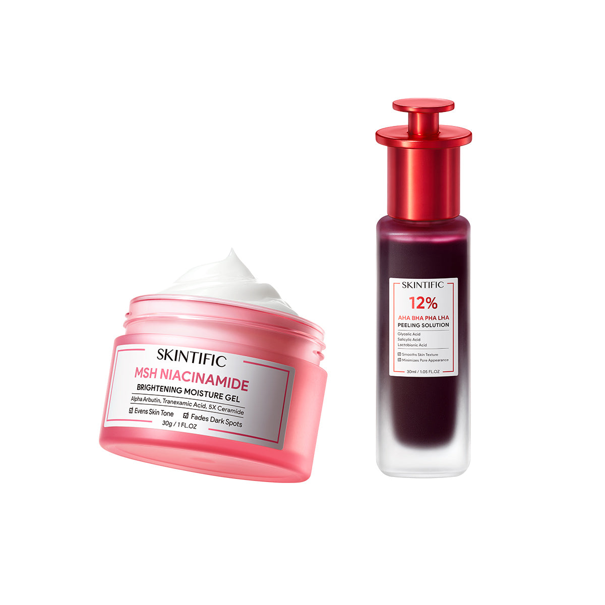 SKINTIFIC - 2pcs Paket-Skincare Set | 12% Acid Peeling Solution Serum 30ml + 5X Ceramide Barrier Moisturizer Gel 30g