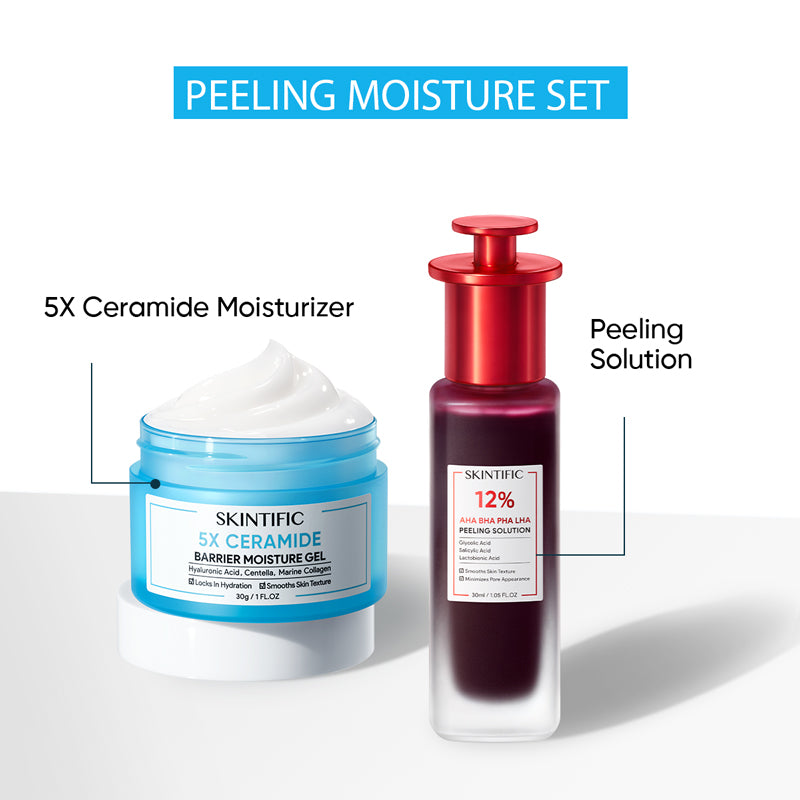 SKINTIFIC - 2pcs Paket-Skincare Set | 12% Acid Peeling Solution Serum 30ml + 5X Ceramide Barrier Moisturizer Gel 30g