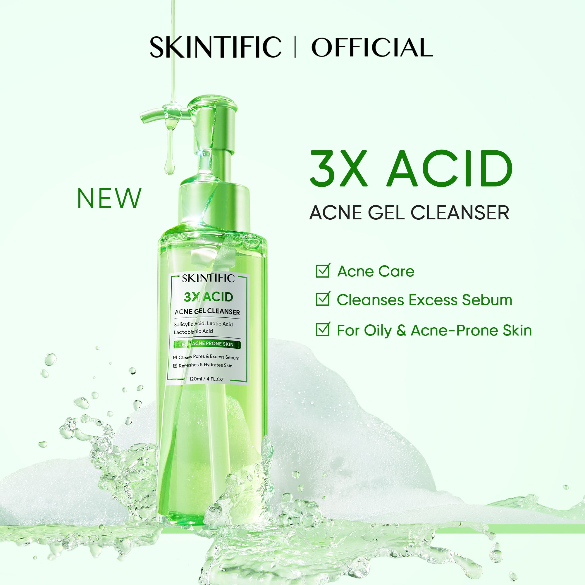 3X Acid Acne Gel Cleanser | Exfoliating Acne Face Wash for Oily Skin