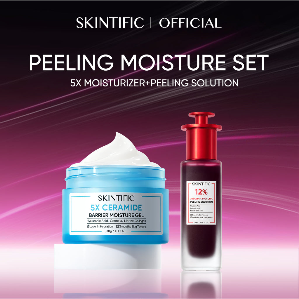 SKINTIFIC - 2pcs Paket-Skincare Set | 12% Acid Peeling Solution Serum 30ml + 5X Ceramide Barrier Moisturizer Gel 30g